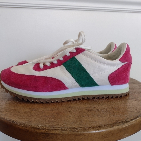 JCrew Preppy, Tennis Shoes,  Colorblock, Green & Sweet Fuchsia, size 7.5 - Picture 3 of 8